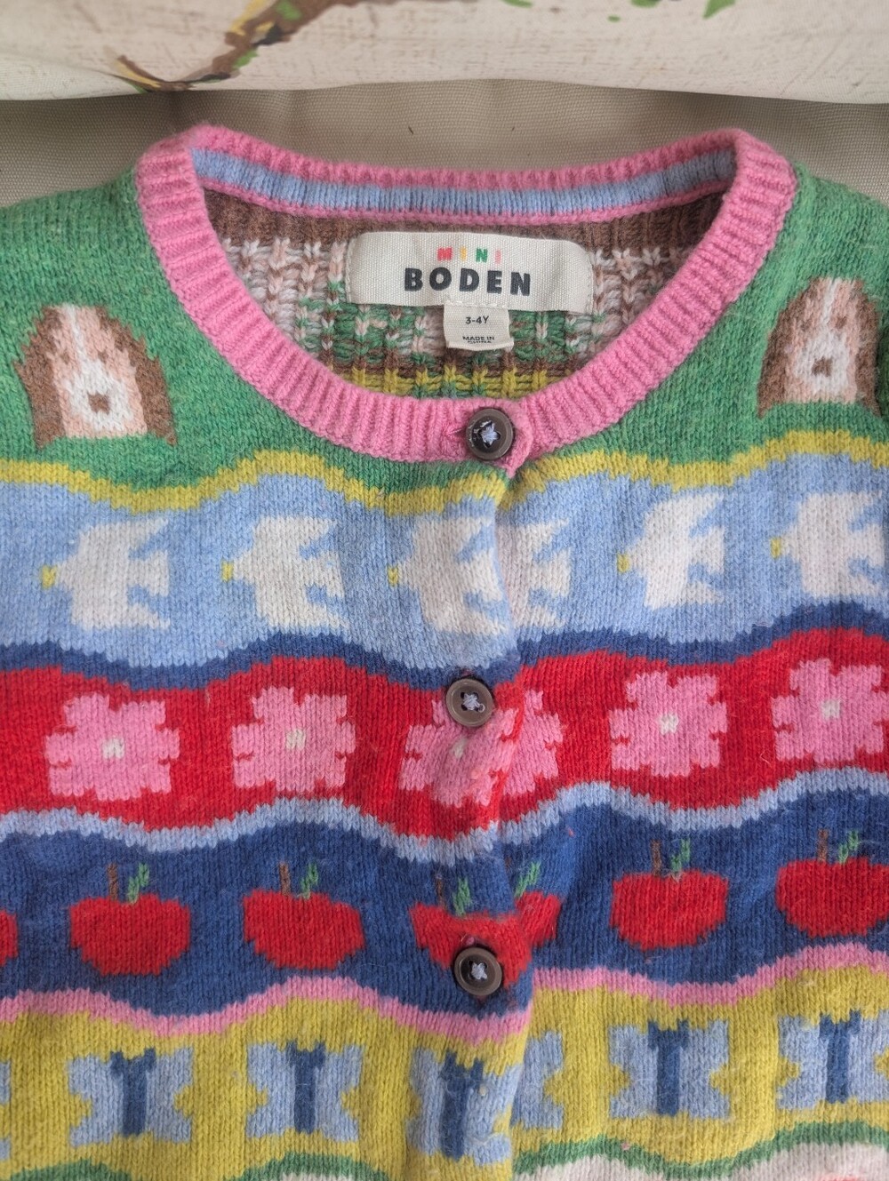Mini Boden Rainbow Apple Fair Isle Landscape Sweater Cardigan